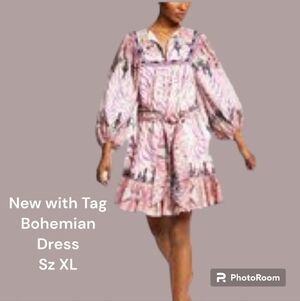 Bohemian Dress Pink Floral Animal Print Dress Sz XL INC.